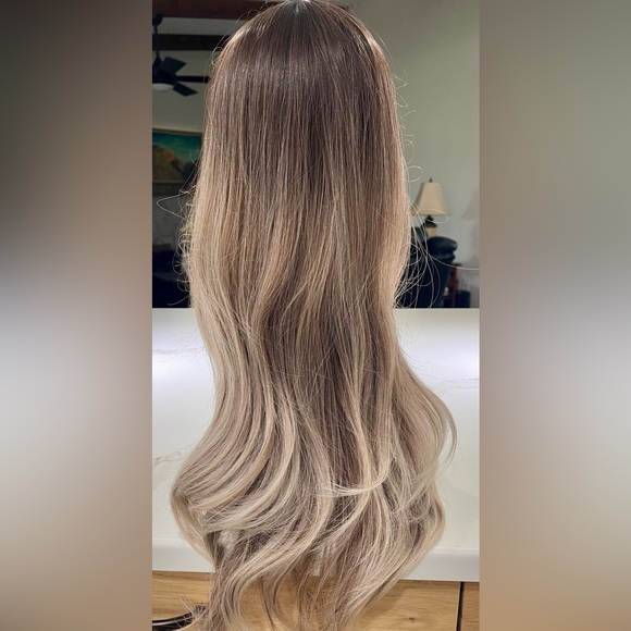 HAIR, 26”+ long, straight, with bangs, Ombre brown to ash shade - Picture 3 of 10